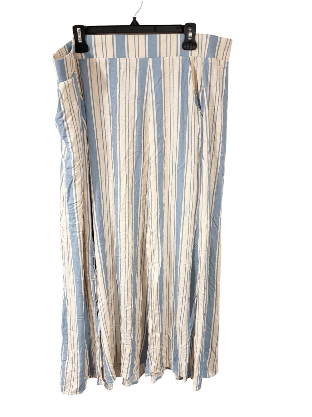 Torrid Plus Size Cream Blue Stripe Front Slits Elastic Waist Maxi Skirt Size 2X